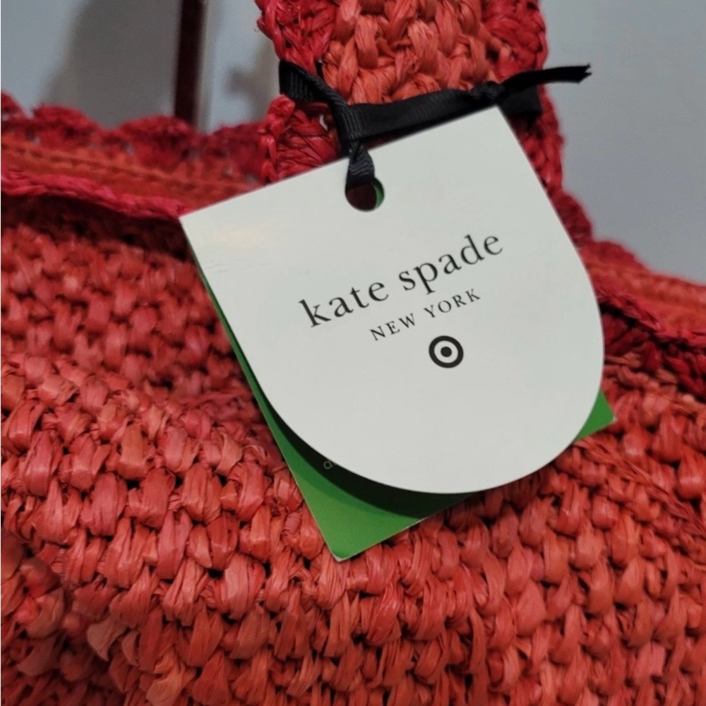 Kate Spade Raffia Bow Tote Bag Red NWT - Picture 3 of 15